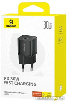Сетевое зарядное устройство Baseus E01231 EnerFill FN22 Fast Charger 1C 30W EU Cosmic Black E0123100 30Вт, разъем на блоке: 1xUSB-C, быстрая зарядка, LED-индикатор, максимальное/минимальное выходное напряжение: 20В/5В, максимальный выходной ток: 3А, ма