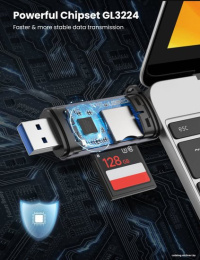 Карт-ридер Ugreen CM185 50706 переносной, поддержка: SD, SDHC, SDXC, microSD, microSDHC, microSDXC, MMCmicro, RS-MMC, порты USB, разъем подключения к устройству USB 3.2 Gen1 Type-A (5 Гбит/с)/USB 3.2 Gen1 Type-C (5 Гбит/с), цвет серебристый