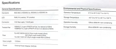 TP-Link Медиаконвертер 10/100 Мбит/с RJ45 - 100 Мбит/с разъём SC (одномодовый), полнодуплексный, до 20км, переключающийся адаптер питания, возможность установки в шасси TL-MC1400