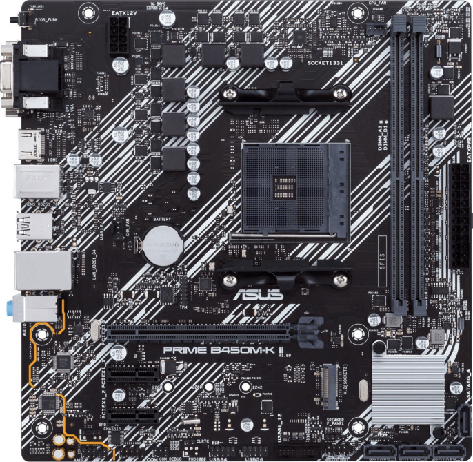 Материнская плата ASUS PRIME B450M-K II mATX, 226х221мм, AMD B450, 2xDDR4 DIMM, 4400MHz, до 64GB, звук Realtek ALC887/897 7.1, 4xSATA 6Gb/s port s , 1xPCIe 3.0 x16 x16 mode , 1xPCIe 3.0 x16 x8 mode , 1xPCIe 3.0 x16 x4 mode , 2xPCIe 2.0 x1