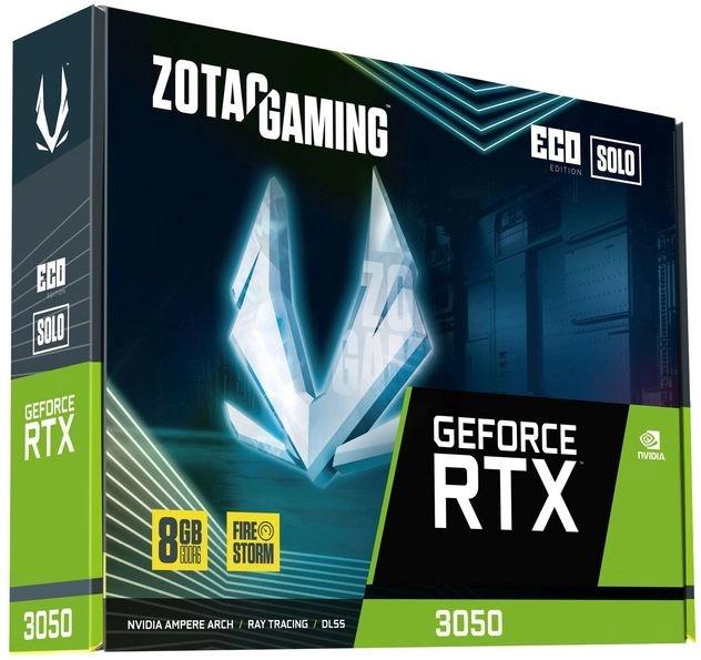 Видеокарта Zotac PCI-E 4.0 RTX 3050 ECO SOLO NVIDIA GeForce RTX 3050 8Gb 128bit GDDR6 1777/14000 HDMIx1 DPx3 HDCP Ret (ZT-A30500R-10L)