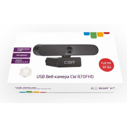 CBR CW 870FHD Black, Веб-камера с матрицей 2 МП, разрешение видео 1920х1080, USB 2.0, встроенный микрофон с шумоподавлением, автофокус, крепление на мониторе, длина кабеля 1,8 м, цвет чёрный