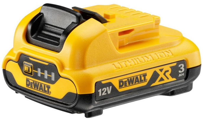 Аккумулятор DeWalt DCB124-XJ (Li-Ion, 12В, 3Ач, устройство аккумулятора: слайдер, индикатор заряда)