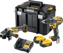Набор электроинструментов DeWalt DCK2020P2T-QW (состав набора: дрель-шуруповерт DCD791, угловая шлифмашина (УШМ) DCG405, зарядное устройство, кейс TSTAK, аккумулятор 2шт, кейс TSTAK, источник питания: аккумулятор, Li-Ion, 18В, 5Ач, индикатор заряда, слайд