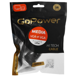 Кабель GoPower VGA m -VGA m 1,8м ПВХ черный Premium Zip-Lock c подвесом 1/100 00-00032061