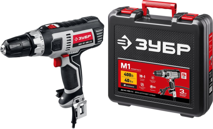 Дрель-шуруповерт Зубр ДШ-М1-400-2 К, сетевой