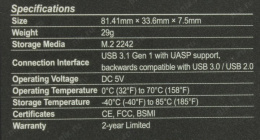 Мобильное шасси Transcend TS-CM42S EXT BOX для внешнего подключения M.2 2242 USB3.1
