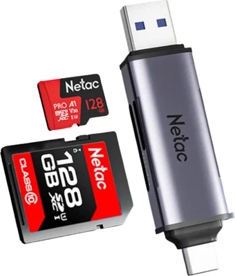 Картридер Netac WK13 NT09WK13-30GR USB3.2 SD, SDHC, SDXC, microSD, microSDHC, microSDXC, USB Type-A/USB Type-С, Серебристый