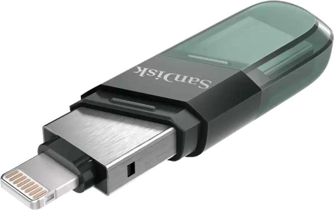 Флешка USB Sandisk iXpand Flip 64ГБ, USB3.1, зеленый и серебристый [sdix90n-064g-gn6nn]