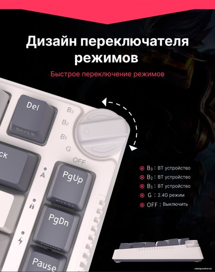 Клавиатура Royal Kludge RK-H81 (White Night, серый, черный, бежевый, USB/2.4 GHz/Bluetоoth, подсветка RGB, горячая замена клавиш Hot Swap, небесно-голубые свичи)