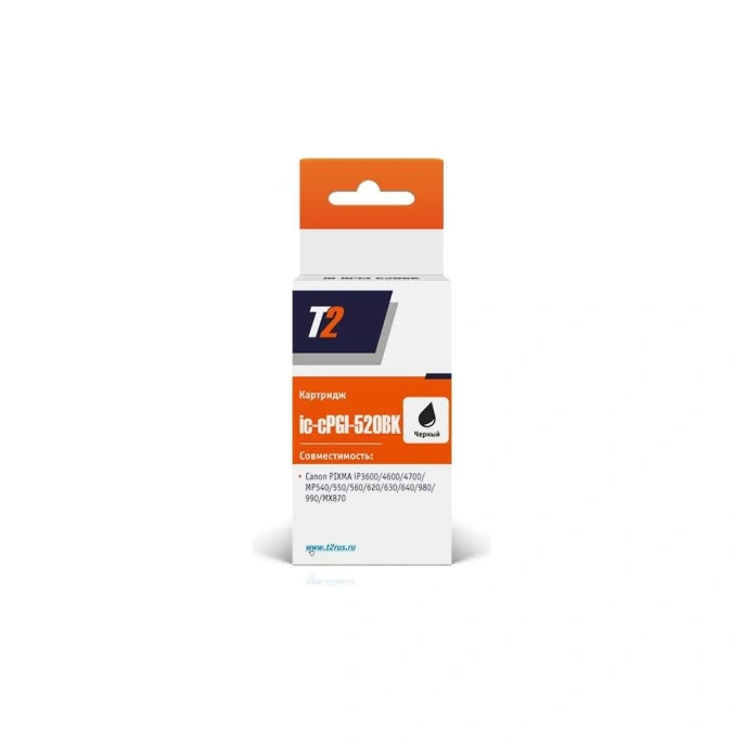 Картридж T2 (PGI 520PGBK XL/PGI 520/520PGBK/520) для Canon PIXMA iP3600, 4600, 4700, MP540, 620, 980, черный, с чипом IC-CPGI-520BK