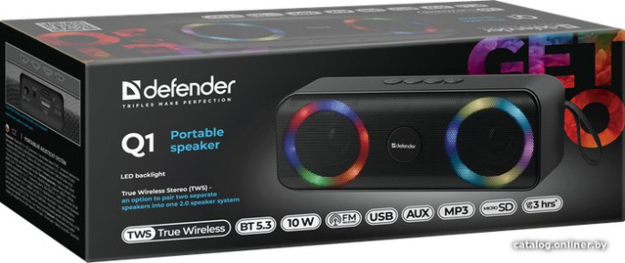 Портативная колонка Q1 10Вт, Light/BT/FM/USB/TF/AUX Defender,65301