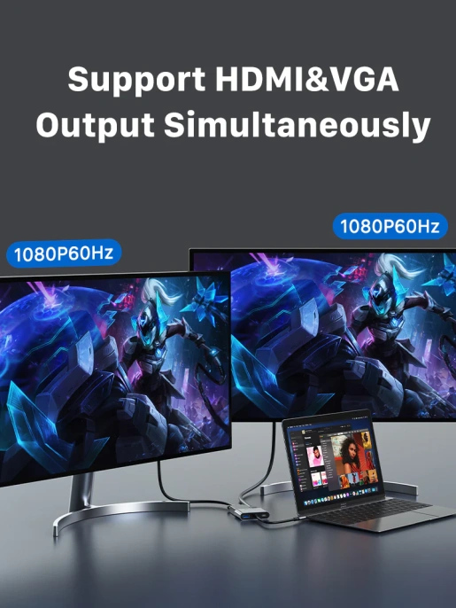 Док-станция CABLETIME CB41G (CT-C160-PU31-CMHV-S0.15) 4-в-1 USB тип C на HDMI+VGA