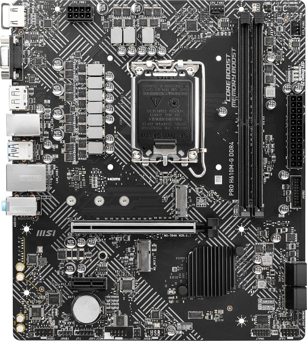 Материнская плата MSI PRO H610M-G DDR4 H610, LGA1700, 2*DDR4, 1*PCIEx16, 1*PCIEx1, 1*M.2, 4*USB3.2Gen1, 6*USB2.0, 4*SATA3.0, 1G, VGA, DP, HDMI, M-ATX, RTL