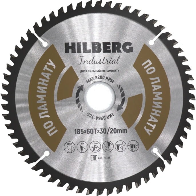 Диск пильный Hilberg Industrial Ламинат 185x30/20x60Т HL185