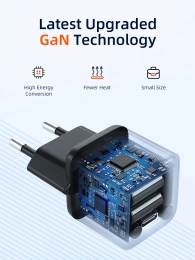 Сетевое зарядное устройство CABLETIME GA20B (CT-GAN20-PB) GaN PD3.0 20 Вт, черный