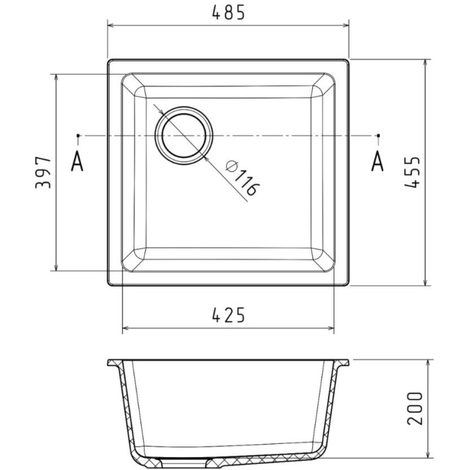 Кухонная мойка RIVELATO RIVELATO Мойка BERKANA 45 1-чаш 485*455, монтаж: универсальный, материал: кварц, цвет: иней BK-45 brina
