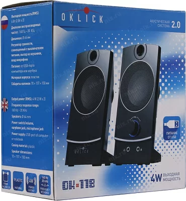 Колонки OKLICK OK-118 Black (2x2W питание от USB) 315690