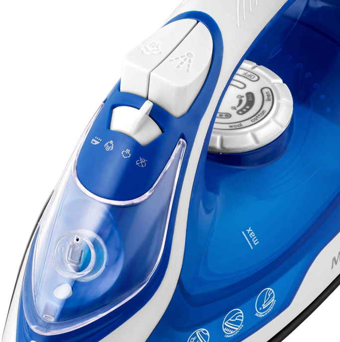 Утюг Maxwell MW-3007,  с паровым ударом,  2400Вт,  белый и синий