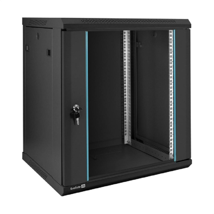 Exegate EX298609RUS Шкаф телекоммуникационный 19" настенный 12U ExeGate EC-WM-12U.450.G.BLACK 19”, 12U, 600x450x635mm ШхГхВ , передняя дверь закаленное стекло, съемные боковые панели, пыле- и влагоз