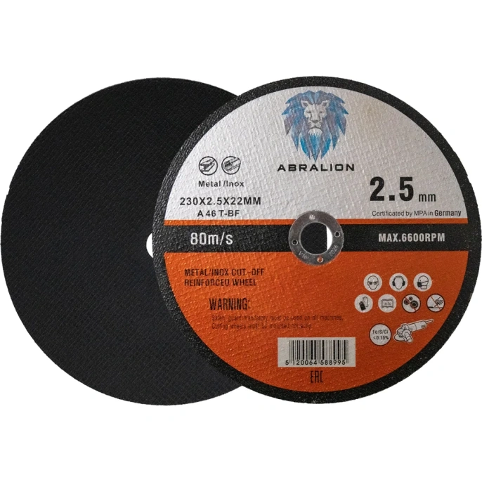 Круг отрезной 230x2.5x22 мм, А46 T-BF, металл/нерж. ABRALION 8995