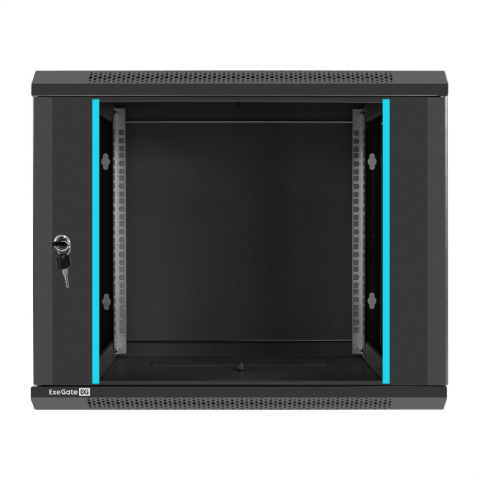 Шкаф телекоммуникационный 19" настенный 9U ExeGate EC-WM-9U.450.G.BLACK (19”, 9U, 600x450x500mm (ШхГхВ), передняя дверь закаленное стекло, съемные боковые панели, пыле- и влагозащита IP23, черный RAL 9004) EX298607RUS
