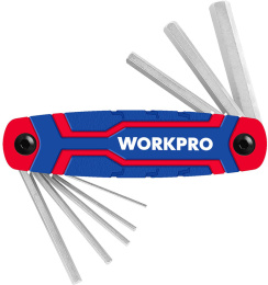 Набор ключей WorkPro WP222019 8 предметов шестигранные, хром-ванадиевая сталь, закаленная и отпущенная, эргономичный дизайн рукоятки для удобного захвата, размер:1.5, 2, 2.5, 3, 4, 5, 6, 8 мм
