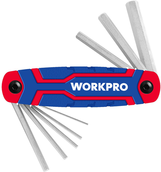 Набор ключей WorkPro WP222019 8 предметов шестигранные, хром-ванадиевая сталь, закаленная и отпущенная, эргономичный дизайн рукоятки для удобного захвата, размер:1.5, 2, 2.5, 3, 4, 5, 6, 8 мм