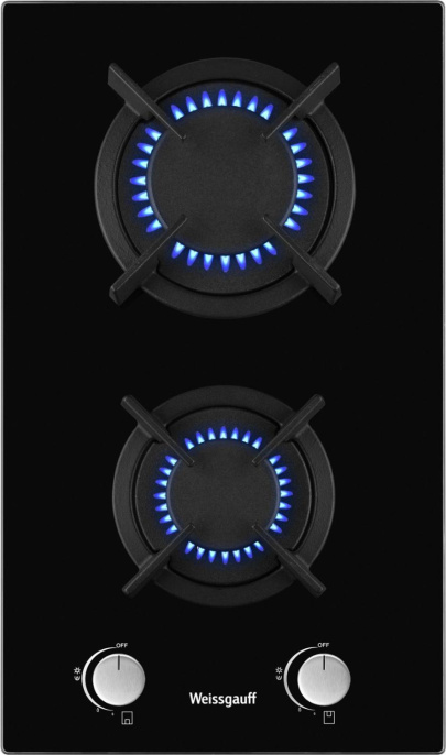 Газовая варочная панель WEISSGAUFF HGG 320 BGR,  2 конфорки,  закаленное стекло,  черный