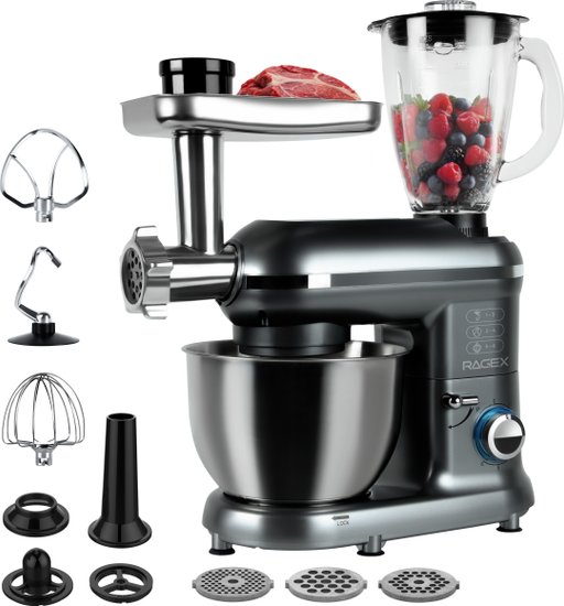 Кухонный комбайн 9 в 1 RAGEX R101, 4.5л, 1500Вт, цвет: 200 (серый)