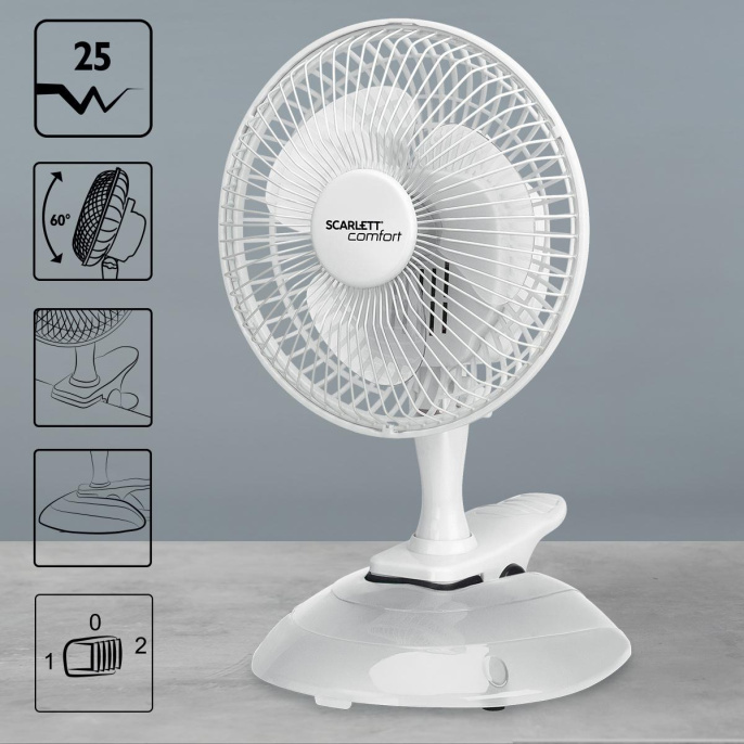 Вентилятор настольный Scarlett SC-DF111S01 25Вт скоростей:2 белый