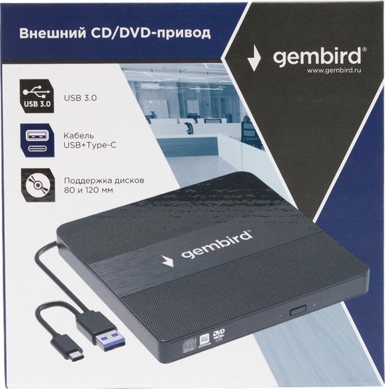 Внешний привод Gembird DVD-USB-03C пластик, черный