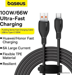 Кабель Baseus P10355703111-01 Pudding Series Fast Charging Cable USB to Type-C 100W 2m Cluster Black сверхбыстрая зарядка, синхронизация данных: USB 2.0, 480 Мбит/с