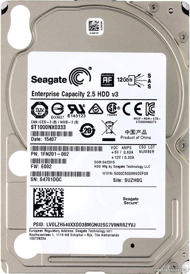 Жесткий Диск HDD Seagate Constellation.3 1Tb SAS 2,5" ST1000NX0333