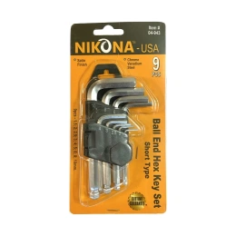 Набор шестигранных ключей NIKONA короткие, с шаровым окончанием, 9шт, 1.5-10мм 04-943