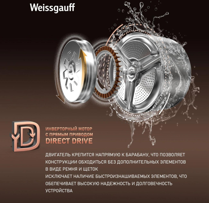 Стиральная машина Weissgauff WM 4927 Direct Drive Inverter Premium класс: A+++ загр.фронтальная макс.:7кг белый инвертор