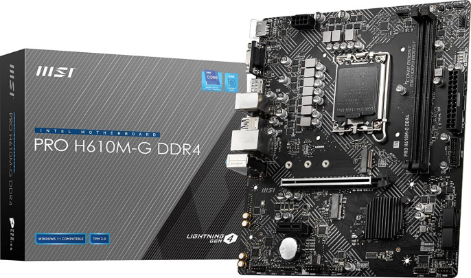 Материнская плата MSI PRO H610M-G DDR4 H610, LGA1700, 2*DDR4, 1*PCIEx16, 1*PCIEx1, 1*M.2, 4*USB3.2Gen1, 6*USB2.0, 4*SATA3.0, 1G, VGA, DP, HDMI, M-ATX, RTL
