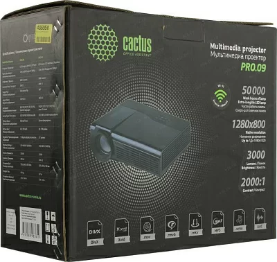 Проектор Cactus CS-PRO.09B.WXGA-W (LCD 3000 люмен 2000:1 1280x800 D-Sub HDMI RCA USB WiFi ПДУ)