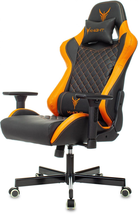 Кресло игровое Knight Armor черный/оранжевый ромбик экокожа с подголов. крестов. металл