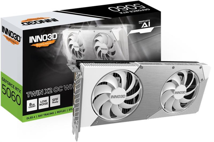 Видеокарта INNO3D RTX 5060 Twin X2 OC WHITE//RTX5060, HDMI, DP*3, 8G,D7 N50602-08D7X-195070W