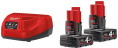 Энергокомплект Milwaukee M12 NRG-402 4933459211 Li-ion, для строительного инструмента, совместим с Milwaukee, 12 В, 4 А·ч, с индикатором заряда, напряжение зарядного устройства: 12 В, 2 аккумуляторных блока M12 B4, зарядное устройство C12 C