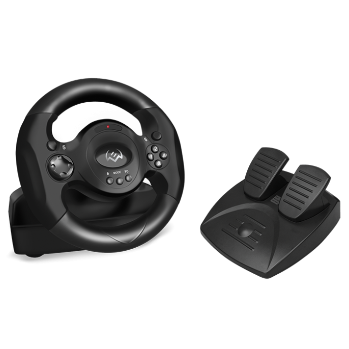Руль SVEN GC-W300 педали, вибро, лепестки, D-pad, 10 кл, резин. вставки, PC