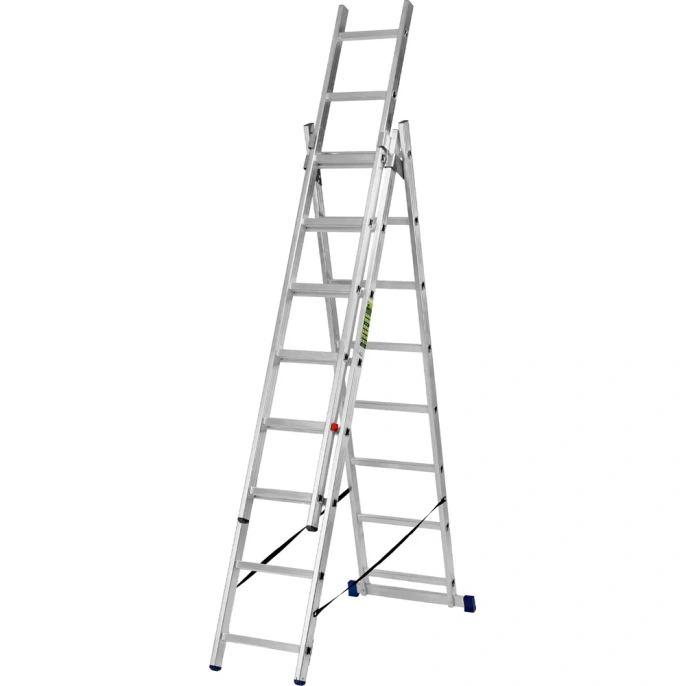 Алюминиевая трехсекционная лестница СИБРТЕХ 3х8 ступеней 97818