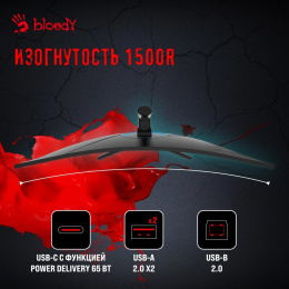 34" Монитор BLOODY MN340W,  3440x1440,  VA,  180Гц,  1хHDMI,  1хDP,  изогнутый, черный