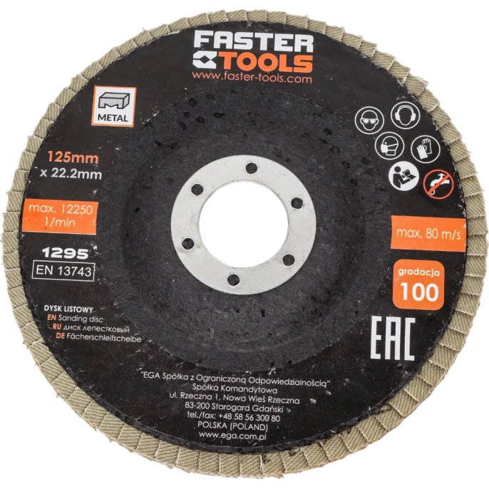 Диск лепестковый 125 мм, P100 FASTER TOOLS 1295