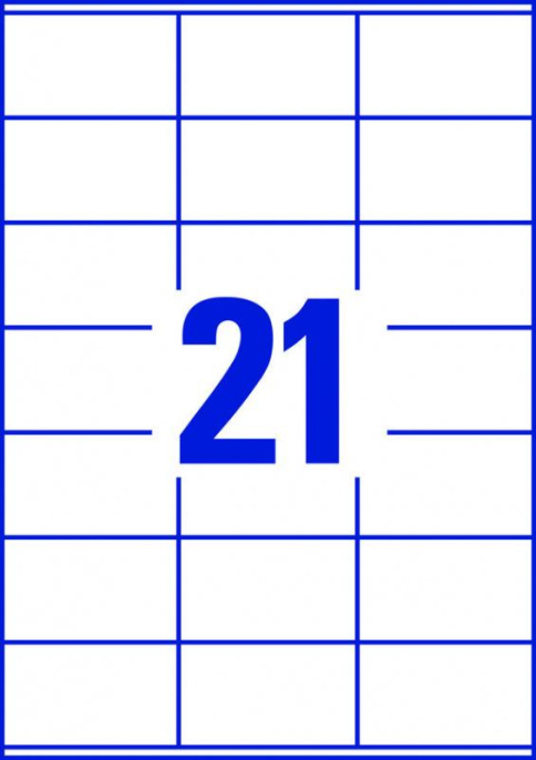 Этикетки Avery Zweckform 3481, A4, универсальная, 100л, 70г/м2, белый, 41мм х 70мм, 21шт, покрытие матовое