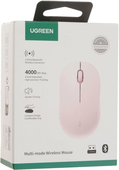 Мышка компьютерная беспроводная UGREEN M331 65625 Multi-mode Wireless Mouse BT&GHz. Цвет: розовый