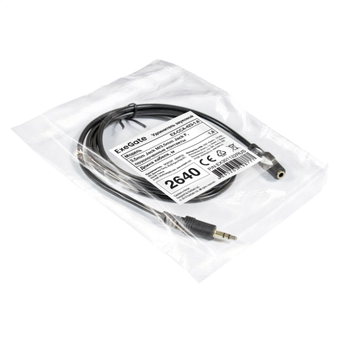 Удлинитель звуковой ExeGate EX-CCA-423-1.8 3.5mm Jack M/3.5mm Jack F, 1,8м, позолоченные контакты EX301122RUS