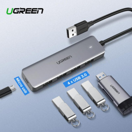 Хаб UGREEN CM219 50985 4-Ports USB A 3.0 Hub. Цвет: серый