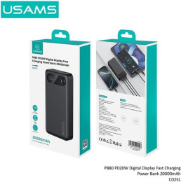 Внешний аккумулятор Usams CD251 PB80 PD20W 20000mAh Черный (20KCD25101) (37Wh, выход Type-C: 5V-3A, 9V-2.22A, 12V-1.67A, вход Type-C: 5V-3A, 9V-2A, USB-A выход: 5V-3A, 9V-2A, 10V-2.25A, 12V-1.5A, время зарядки: 7 часов, материал: пластик)